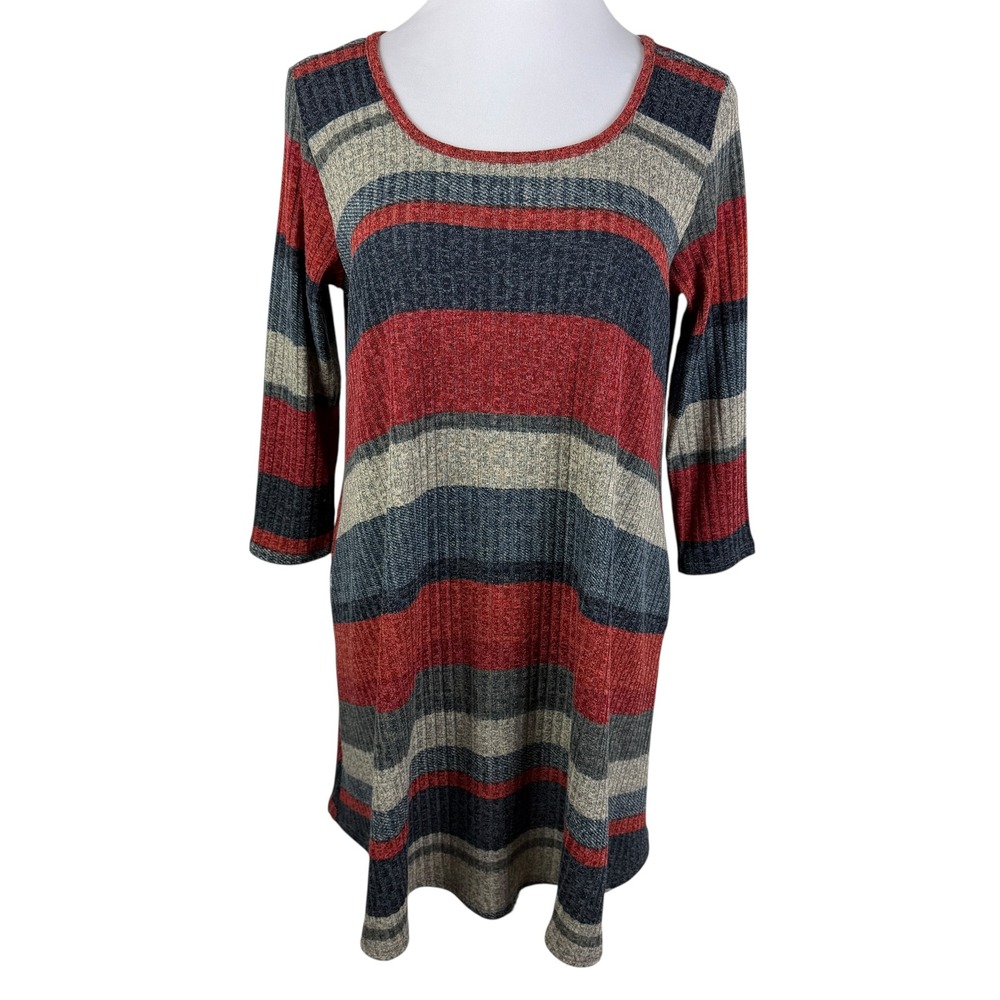 Christian Caliendo Striped Ribbed 3/4 Sleeve‎ Mini Dress Women's Medium